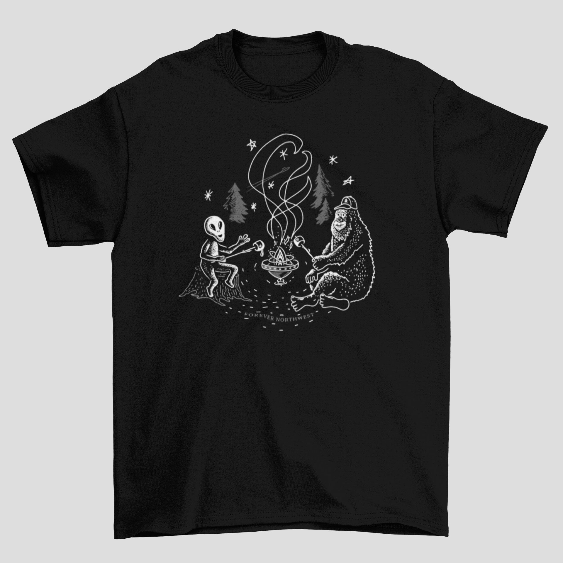 Alien & Sasquatch Campfire T-shirt