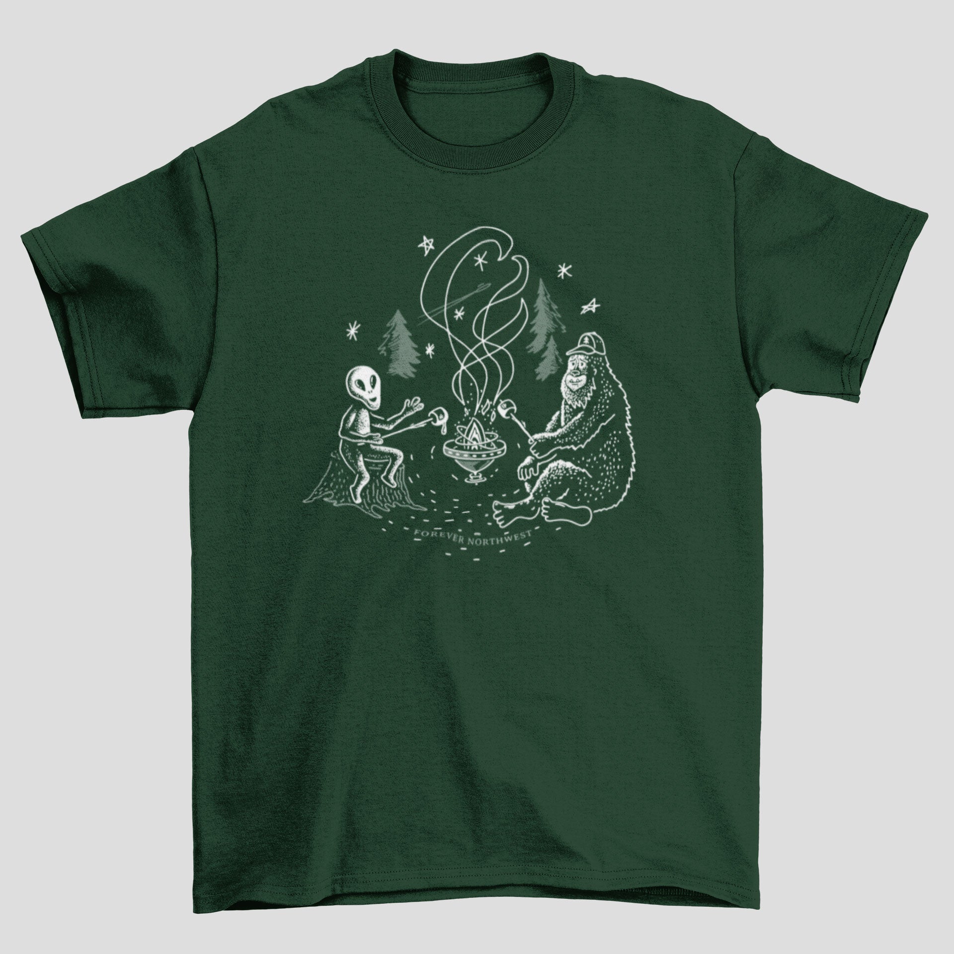 Alien & Sasquatch Campfire T-shirt