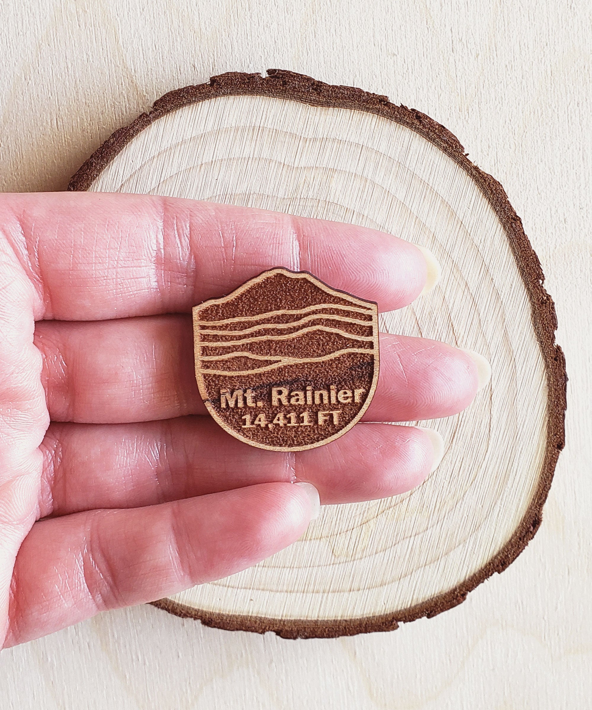 Mt Rainier Wooden Pin